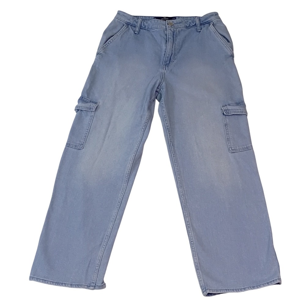 Hollister Ultra High-Rise Dad Jean Light Wash Cargo Denim 8S W29S Stretch